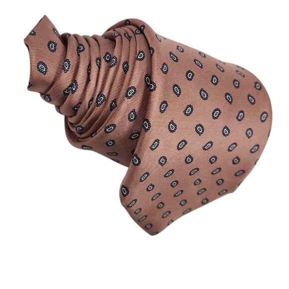 Kuppenheimer Vintage Silk Necktie Italian Pinkish Brown & Blue Geometric Pattern - Picture 2 of 6